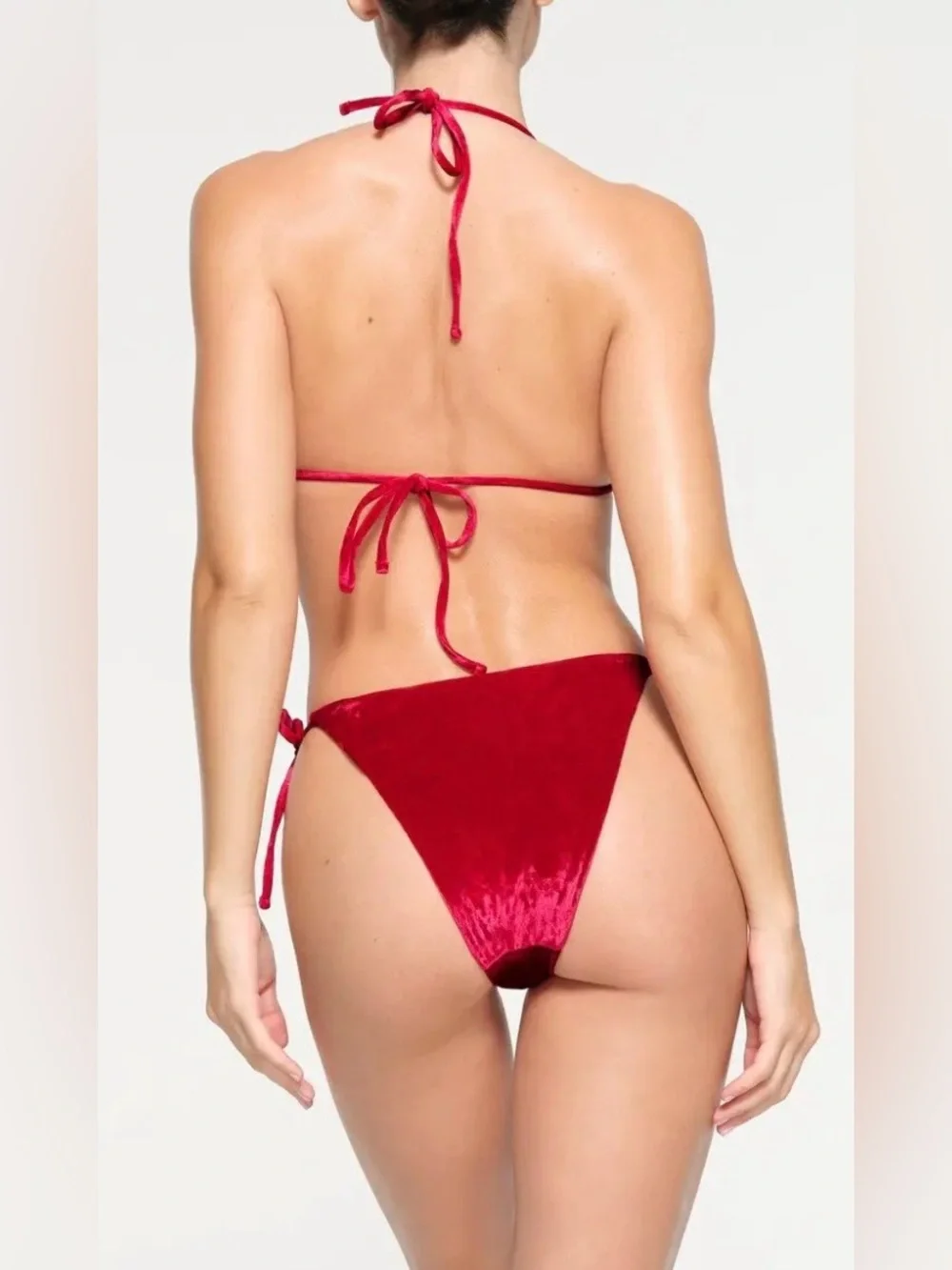 SKIMS 2Pc SET NWT Triangle Bikini Top & Tie-Side Bottom Velvet Lips Red Size M